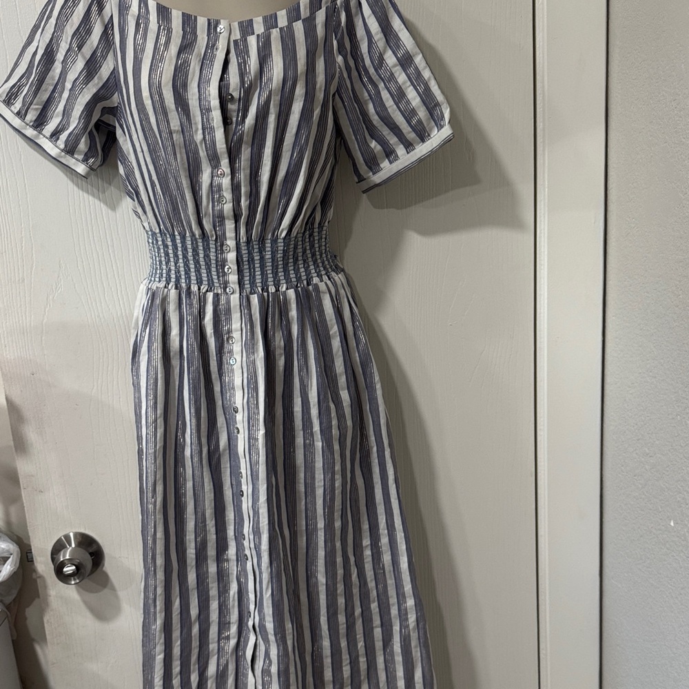 NWT Anthropologie Striped Blue and White Button-Down Dress size 6